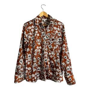 La Ligne Floral Long Sleeve Button-Up Blouse Shirt Brown Womens Size S Boho Chic